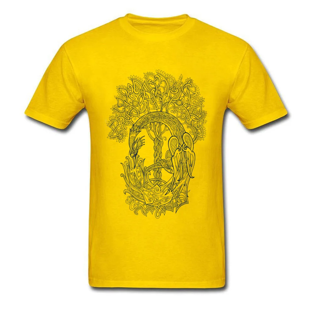 Casual Pure Cotton Classic Tees Discount Short Sleeve Youth T Shirt Custom Summer/Autumn T-Shirt Crewneck Drop Shipping The Phoenix Bird and the Tree of Life blue version yellow