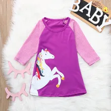 Платье для девочек; Детские платья с принтом лошади; Милая одежда с героями мультфильмов для девочек; костюмы в полоску с длинными рукавами для девочек; детское платье