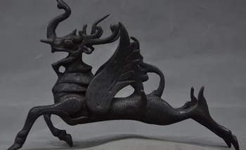 

9" Old Chinese Fengshui pure bronze Evil spirits Dragon Weird Wings Beast Statue