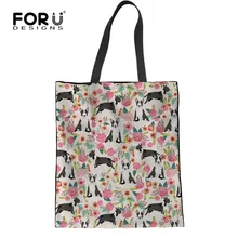 FORUDESIGNS/милые животные бульдог терьер собака холст хозяйственные сумки для женщин большой складной дамы Tote плеча Эко сумка