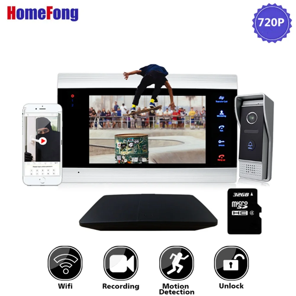 Homefong 7 inch 720P Video Intercom ip Video Door Phone Wifi House Intercom Wireless Unlock Smart Motion Record Alarm Wifi Box