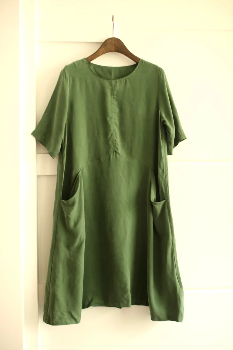 Женское художественное платье с круглым вырезом из шелка Cupro Robe 20190423 - Цвет: Green