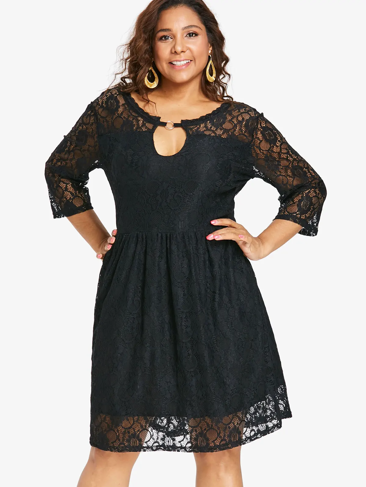 

Women'S Elegant Summer Autumn Lace Sleeve Tunic Pin Up Vintage Work Office Casual Party A Line Cocktail Swing Dress Plus Size 5X