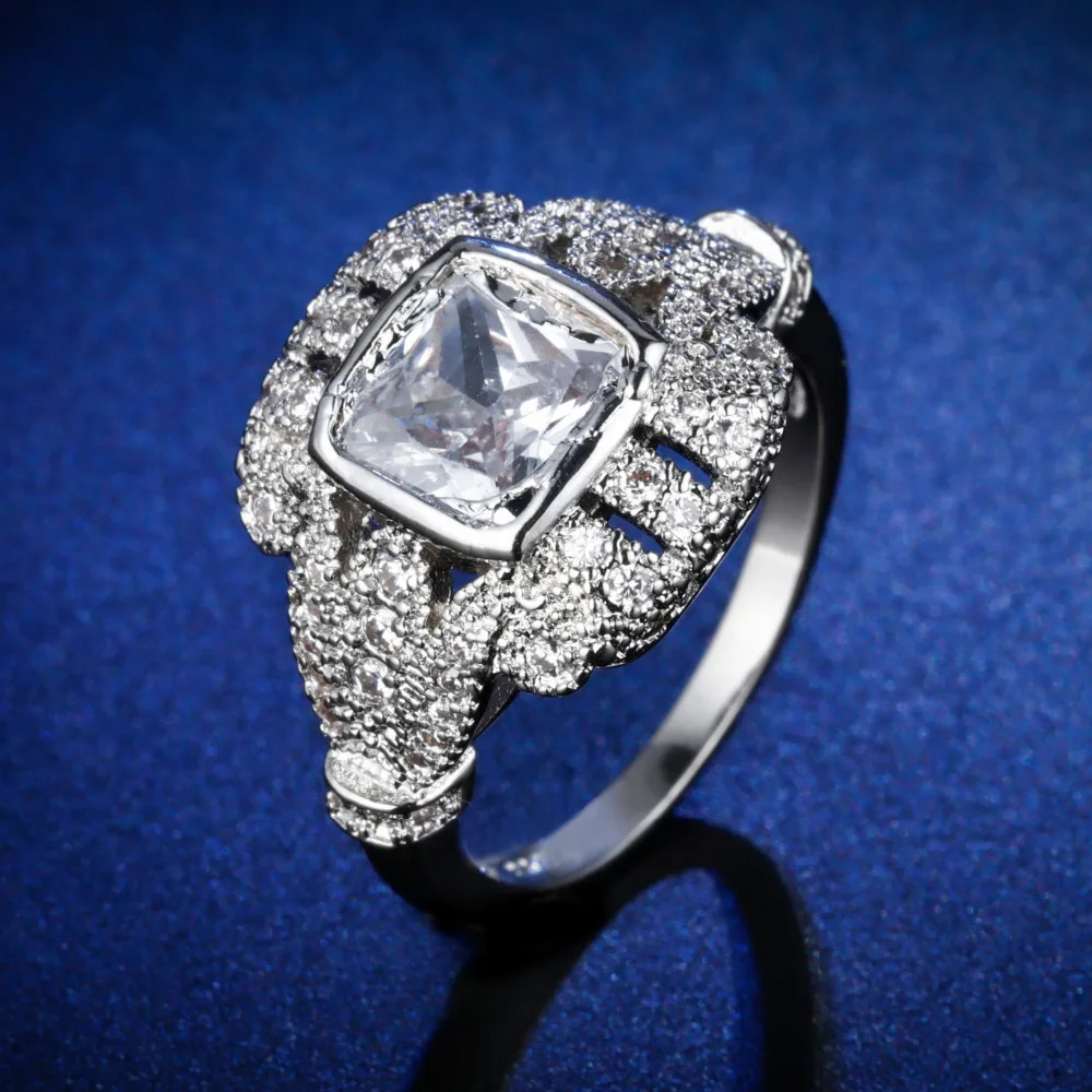 

Original Design Handmade cz unique style cushion cut sapphire Ring Cubic Zirconia Hot Ins sterling silver 925