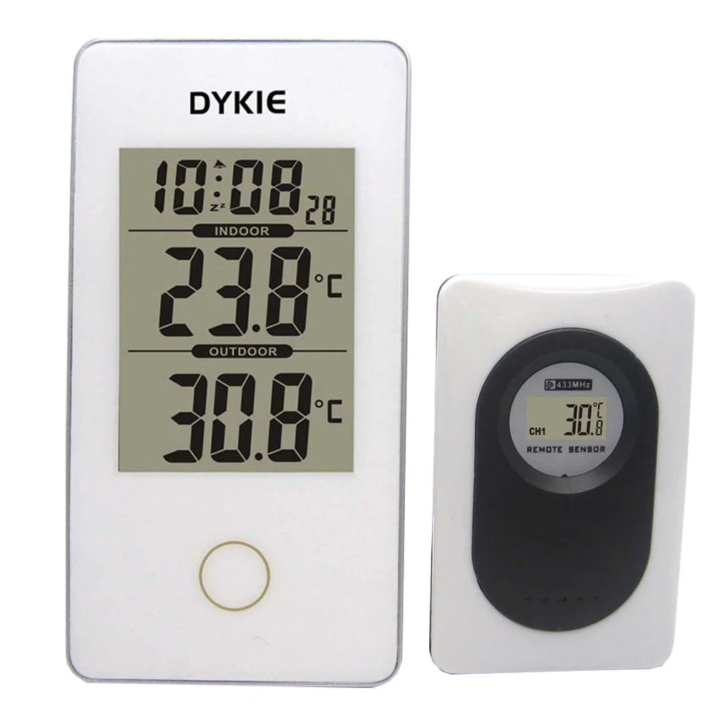 

HOT DYKIE Simple Style White Wireless Weather Station Indoor Outdoor Digital Thermometer Snooze Alarm Clock Freezing point alarm