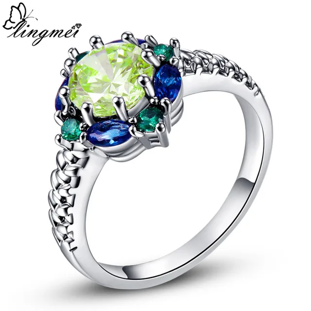 lingmei Wedding Band Jewelry Green Purple Red Pink CZ Silver Ring Size 6 7 8 9 1 lingmei Wedding Band Jewelry Green Purple Red Pink CZ Silver Ring Size 6 7 8 9 1