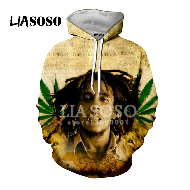 Liaseo 2018 новейший дизайн Reggae King Bob Marley 3D печать для женщин и мужчин толстовки с