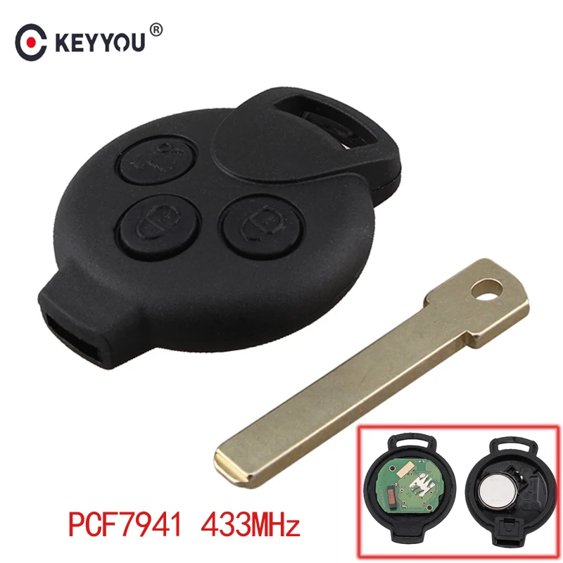 

KEYYOU Remote Control Car Key Fob Case 3 button 434 mhz ID46 (7941) chip For Smart Fortwo 2007 2008 2009 2010 2011 2012 2013