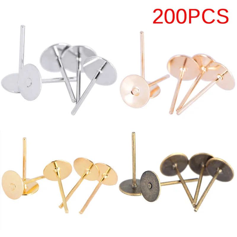 

200pcs Earrings Ear Stud Pin Earring Back 10*6mm Blank Bronze/Silver/Gold/Rose Gold Color Ear Post DIY Jewelry Making