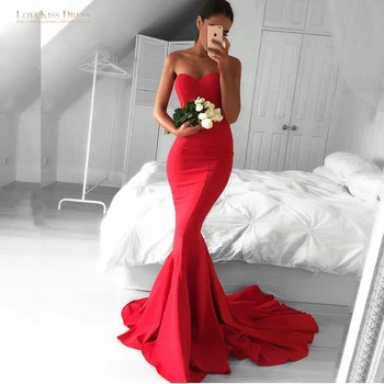 Classical Women Prom Dress Sweetheart Off Shoulder Long Mermaid Red Prom Evening Dress with Long Train Cheap Pageant Dress