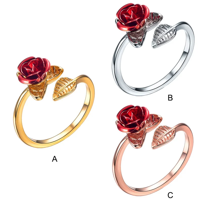 Открытый браслет, кольцо, цветок розы, листья, изменяемые размеры, кольца на палец, браслет для женщин, подарок на день Святого Валентина, ювелирные изделия, любовь навсегда