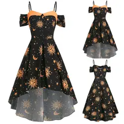 Платье женское летнее платье женское модное платье с высоким низким холодным плечом звезда Галактика женское платье Y618