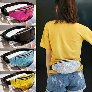 

Women Punk Holographic fanny pack Travel Waist Bag Laser Purse Shoulder Chest Bag Sport Reflective Large Capacity Waist Packs