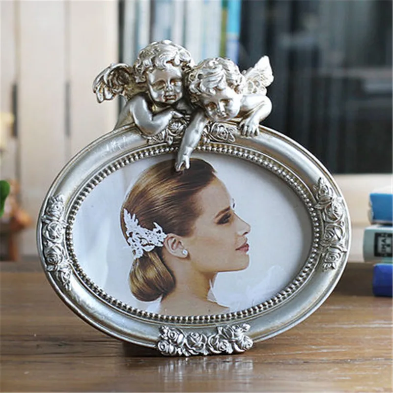 Image Retro Resin Angle Wedding Photo Frame Cupid Oval Picture Frames Home Decor Bridal Baby Shower Favor Gifts