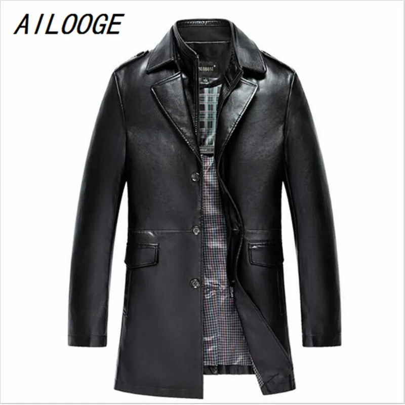 

New Arrival Men's Genuine Leather Jacket Men Coat Brand Men Leather Bomber Jacket Blazers Veste Cuir Homme Long Leather Coat Men