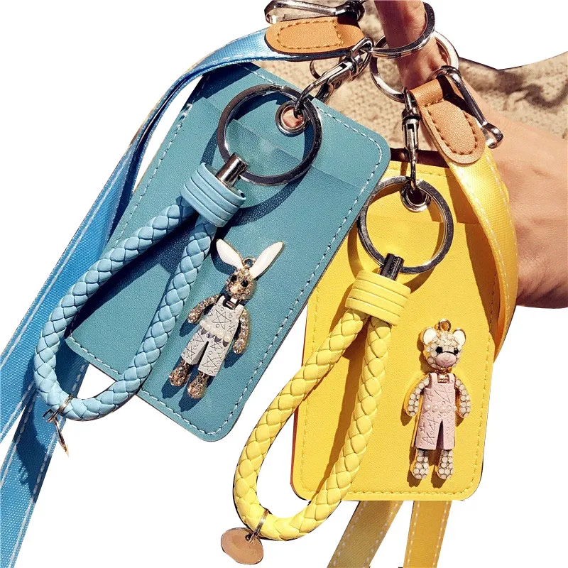 

HNXZXB Simple Style Credit Card Holder for Students PU Bank Card Neck Strap Card Bus ID Holders Work Identity Badge with Lanyard