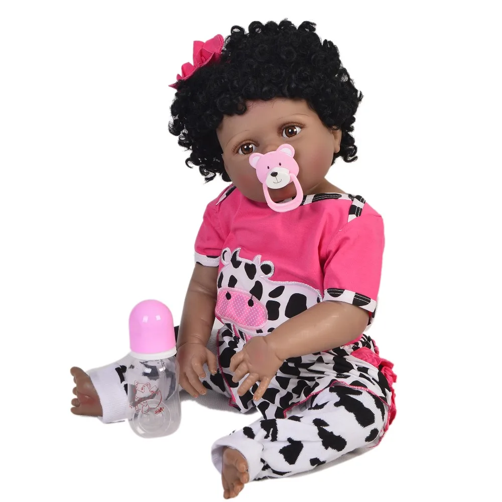 23'' 57 cm Lifelike Reborn Baby Doll Full Body Silicone Realistic Princess Black Skin Girl Doll Baby Toy For KId Christmas Gift