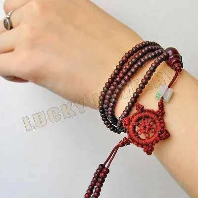 

3mm Tibetan Buddhism 216 Red Sandalwood Prayer Beads Wheel Mala Necklace