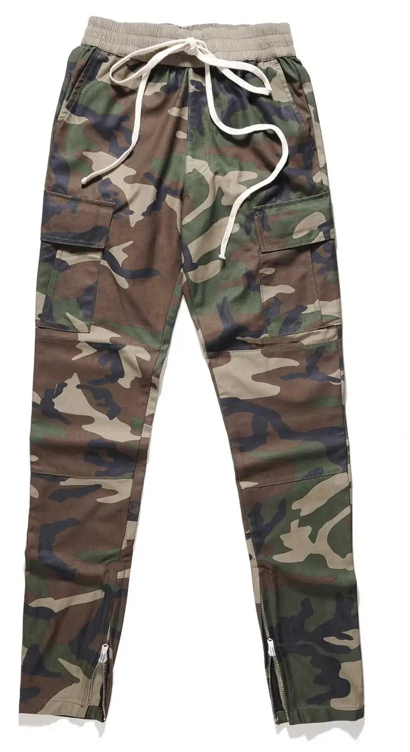 Мужские облегающие брюки-карго в стиле хип-хоп с завязками и молнией сбоку - Цвет: Армейский зеленый