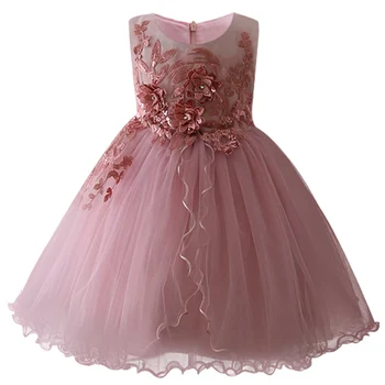 

Girls New Birthday Romantic Dress Children Baby Sweet Flower Girl Dress Applique Princess Puffy Dress Childrens Wear