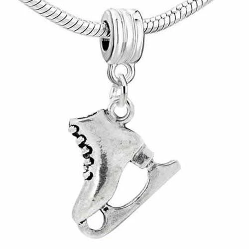3d Ice Skate Dangle Spacer Charm European Bead Compatible for Most European Snake Chain Bracelet