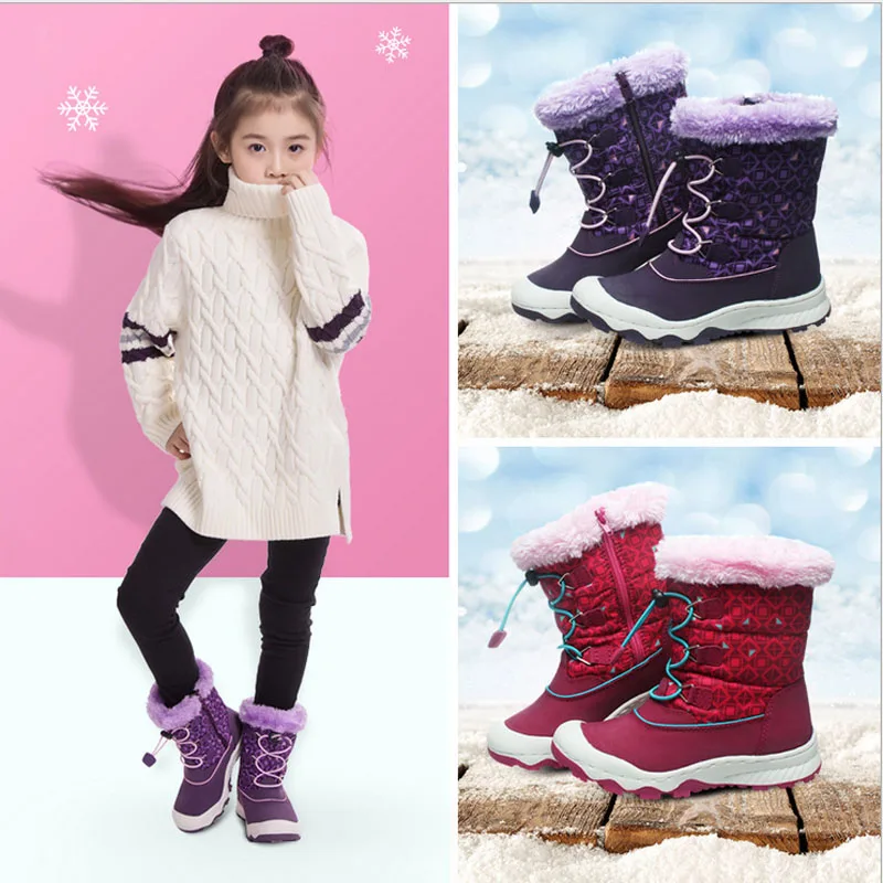 Новинка года; Детские Плюшевые ботинки для девочек; зимние ботинки на плоской резиновой подошве Водонепроницаемые зимние теплые ботинки для девушек; нескользящая обувь