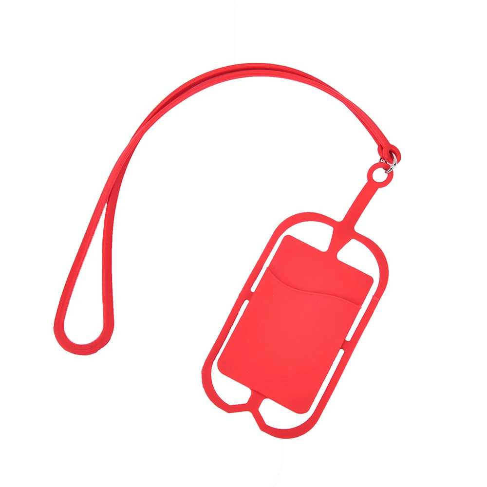 Силиконовый чехол-кошелек для мобильного телефона, держатель для кредитных карт, карман с ремешком для телефона, наклейка, Чехол для карт - Цвет: Красный
