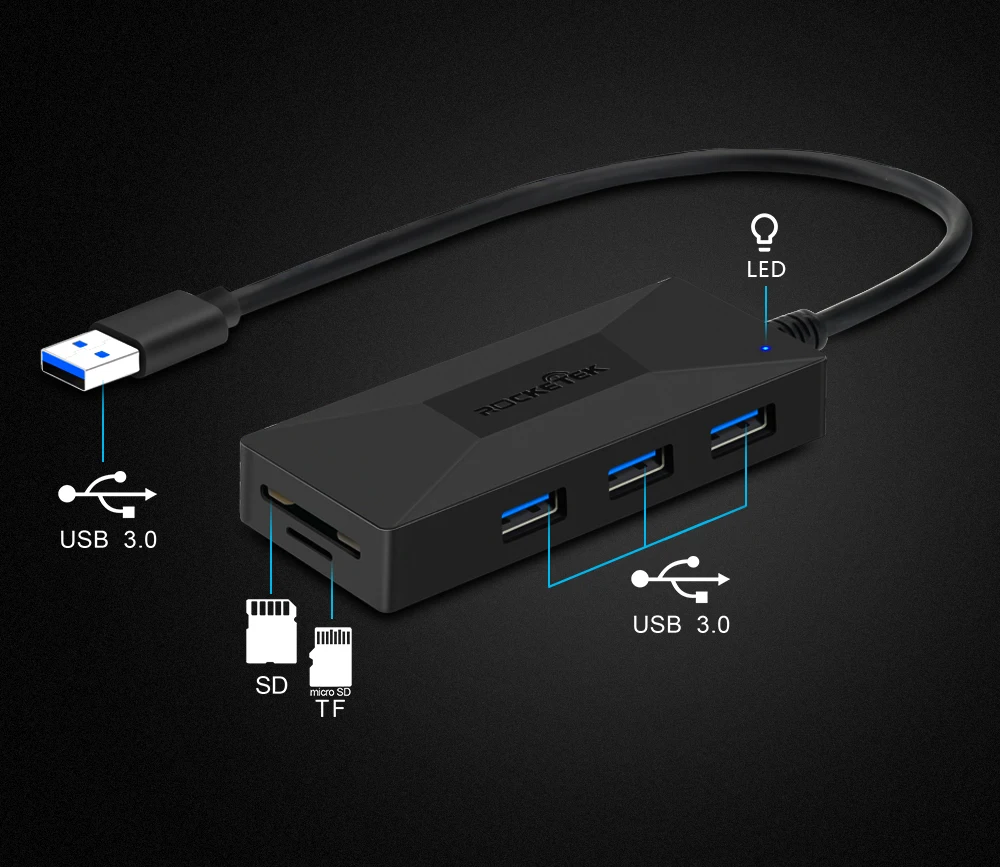 Rocketek Мульти USB 3,0 концентратор 3 порта адаптер сплиттер SD/TF кард-ридер для MacBook Air компьютер Ноутбук аксессуары