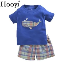Комплект одежды для маленьких мальчиков с синим Китом комплекты одежды для новорожденных футболка для детей 6, 9, 12, 18, 24 месяцев шорты в клетку комплекты со штанами летние хлопковые комплекты