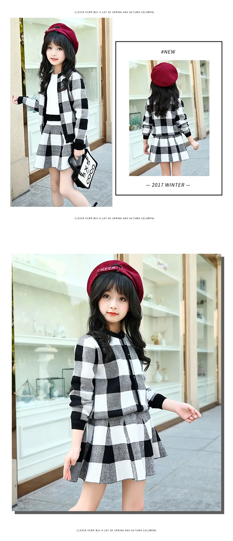 Winter Clothing For Girls Plaid Thick Coat+Skirt 2 Pcs Casual Autumn Girl's Clothes Teenage Clothes For Teen Girls 6 8 12 Years