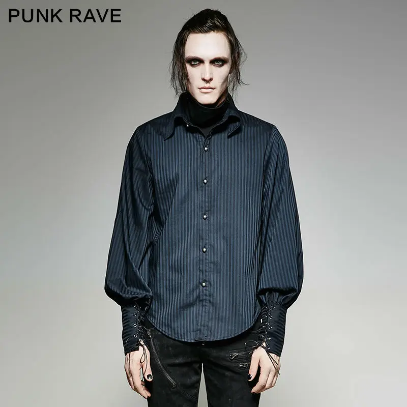 Панк готика Мода Повседневная Новинка визуальный Kei полосатая мужская рубашка-смокинг Y719 S-4XL черный синий