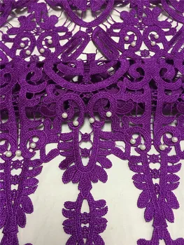 

Hot sales! Purple color Embroidery African Cord Laces Guipure Lace Fabric with Beaded For Nigerian Wedding Dresses