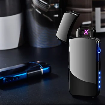 

Smart Touch Screen Double Arc Cigarette Lighter USB Charging Windproof Electronic Tungsten Lighter Plasma Outdoor Fire Starters