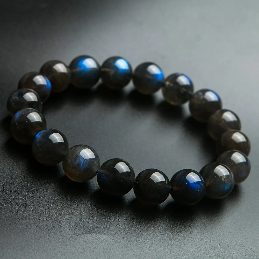 

Genuine Natural Blue Light Labradorite Crystal Round Beads Bracelet Women Necklace 11mm Grey Moonstone Stone AAAAA