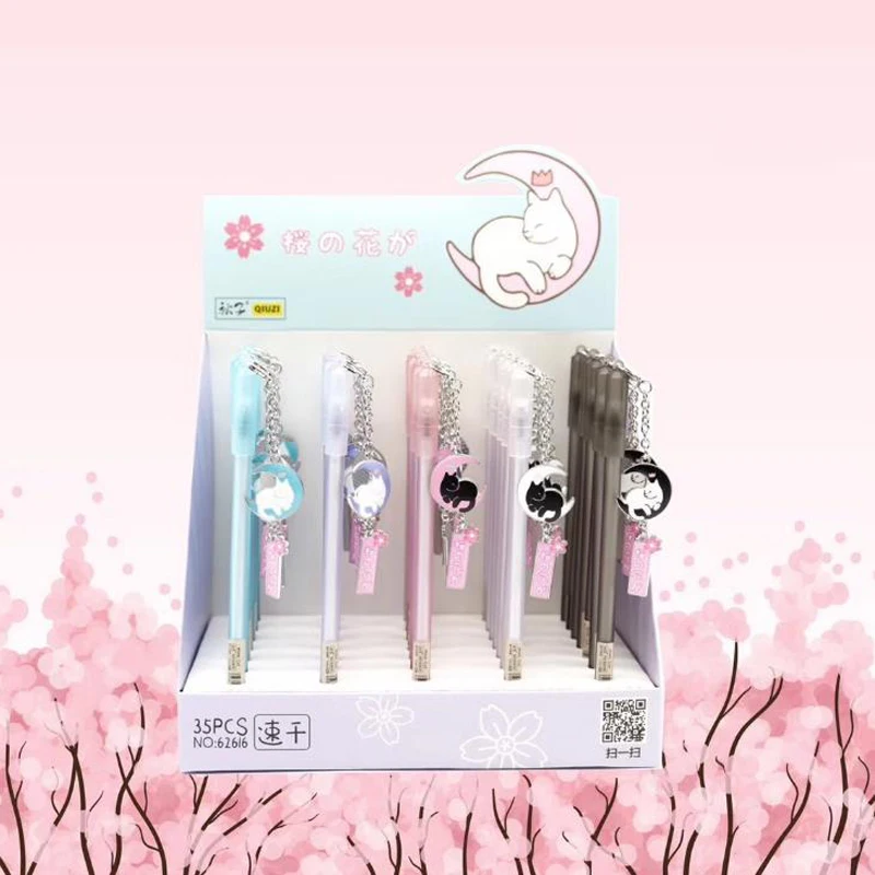 

5 Pcs/set Lovely 0.5mm Animal Cat Moon Cherry Sakura Pendant Gel Pens Papelaria Writing Gift Signature Pen Stationery Supply