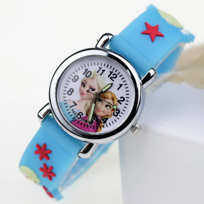 Детские часы «Принцесса Эльза», «Человек-паук», разноцветный светильник, часы для мальчиков, часы для девочек, подарок на вечеринку, наручные часы, Relogio Feminino - Цвет: Princess Sky Blue