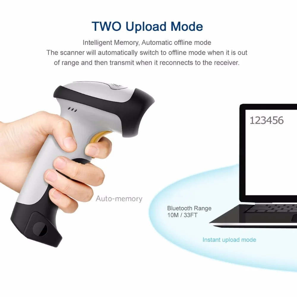 

CILICO Bluetooth 1D Laser Barcode Scanner UPGRADED 2 in 1 1D Laser USB 2.0 wired/Wireles Bluetooth Barcode Scanner Gun CT10X