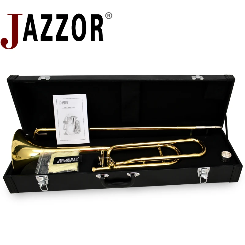 JAZZOR JBSL-800 теноровый тромбон B/F Плоский с мундштуком с чехлом, перчатками, золотыми латунными духовыми инструментами