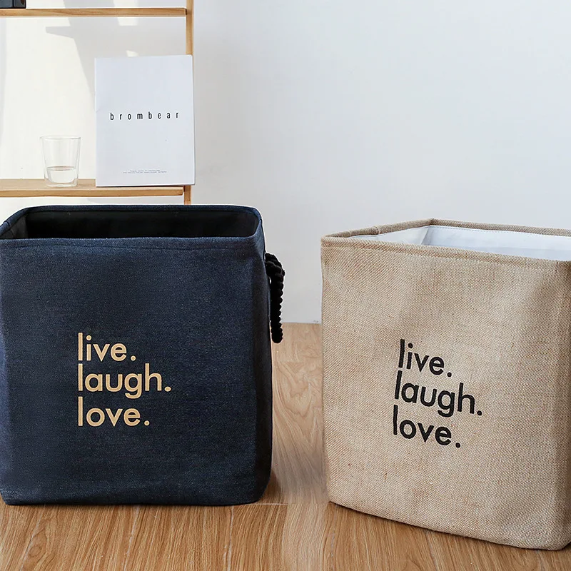 

Jute Denim Cotton Rope Thick Double Storage Bucket Storage Basket Laundry Basket Hamper Folding Oxford Cloth Hamper d