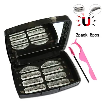 

Lashes Makeup Tools Magnetic Eyelashes Magnets Handmade 3D Natural False Eyelashes For Extension With Tweezer Gift Box Mirror