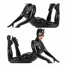 Женский черный кожаный боди, сексуальный латексный комбинезон, женщина-кошка, черный бондаж, фетиш, кожаный комбинезон, эротический клубный костюм для вечеринки