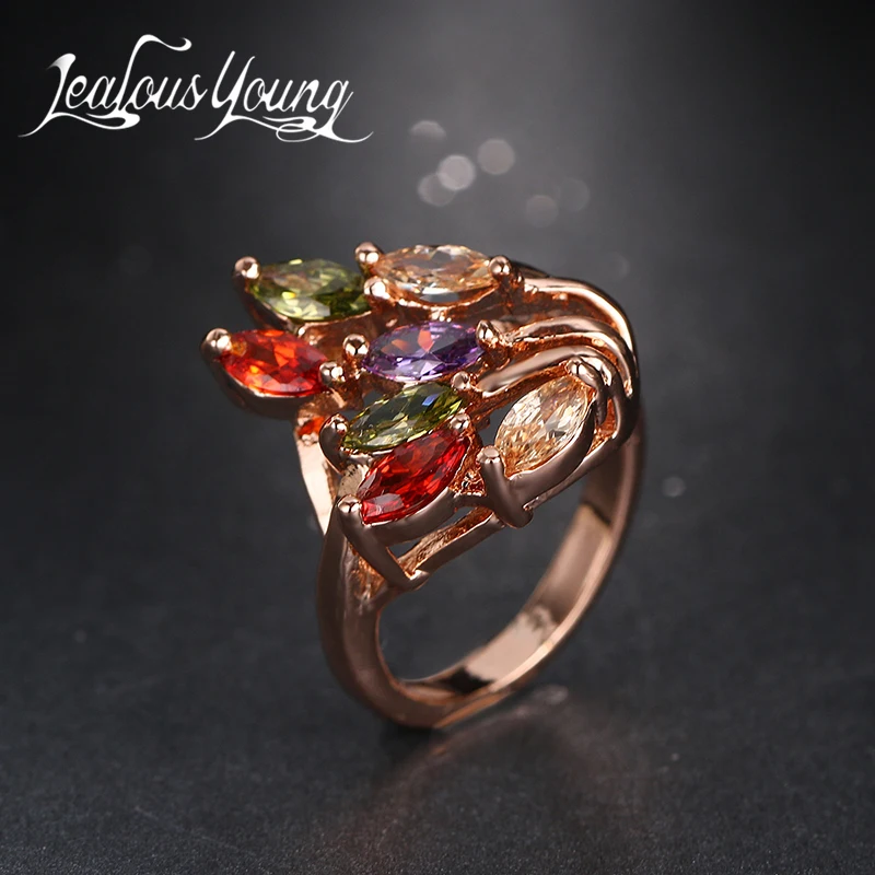 

Fashion Multicolor Marquise Cubic Zirconia Stone Rose Gold Color Ring for Women Anel AR071