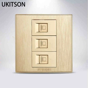 

Champagne Gold Color 3 Ports CAT5E RJ45 Wall Outlet Network Slot For Computer Laptop Socket