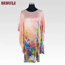 Шелковые пижамы платье чистого шелка женские Платья с цветочным рисунком узор плюс размер органический материал летнее платье бронза