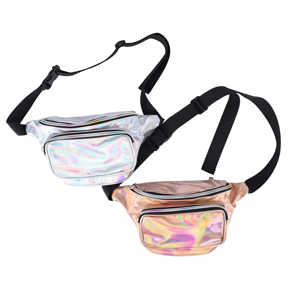 Fashion bling Leather waist pack belt bag with lining waist bag laser hologram transparent waterproof waist packs 2Colors