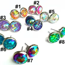 24 пар/лот 8 мм 10 мм 12 мм из нержавеющей стали Druzy/Drusy Смола Кабошон яркие серьги-гвоздики серьги для женщин девочек подарок на день рождения