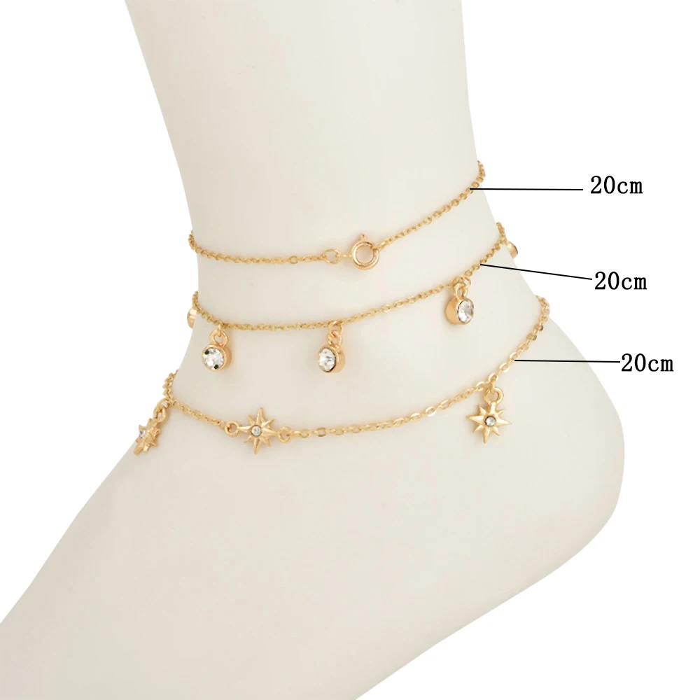 New Fashion Pentagram female anklet Star Pendant Anklets Double Layers Adjustable Bracelet Foot Chain Beach Jewelry