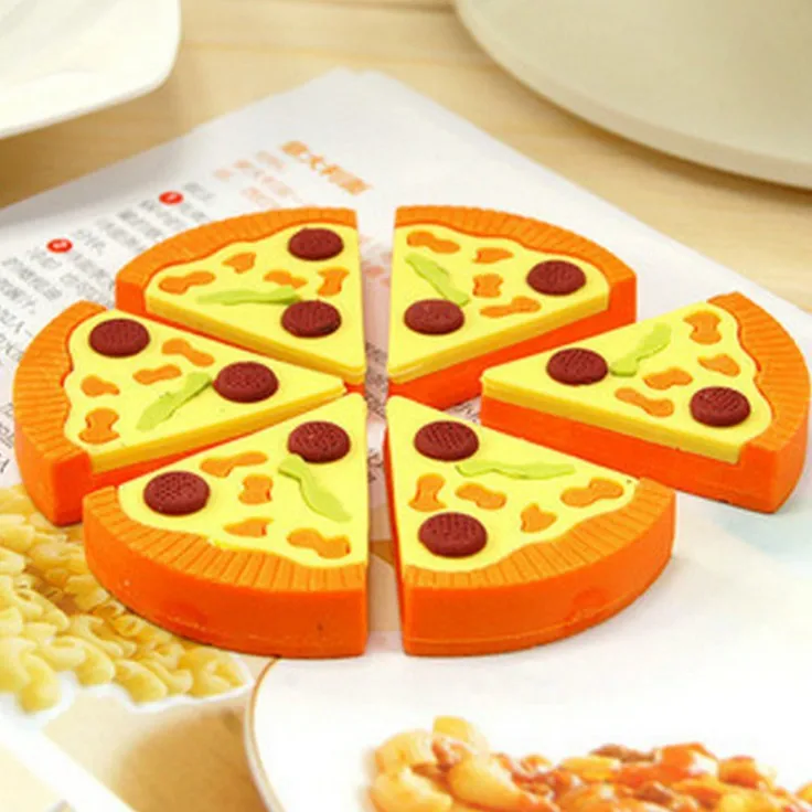 6 pcs/set Kawaii Rubber Pizza Box Erasers Set For Student Gift Cute