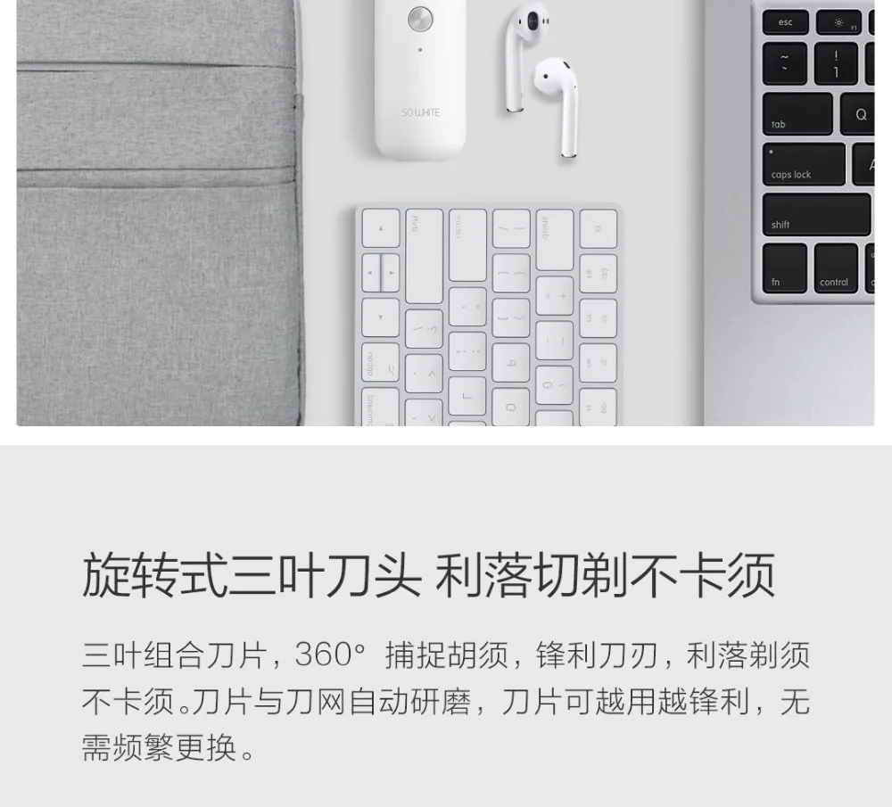 XIAOMI SO WHITE Мужская моющаяся перезаряжаемая мини электробритва type-c сухое и влажное двойное бритье портативная для деловой поездки