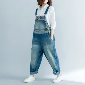 

Wide Leg Bib Denim Overalls Large size Baggy Cowboy Strap Trousers Bleached Ripped Hole jean Jumpsuits hanging crotch Rompers